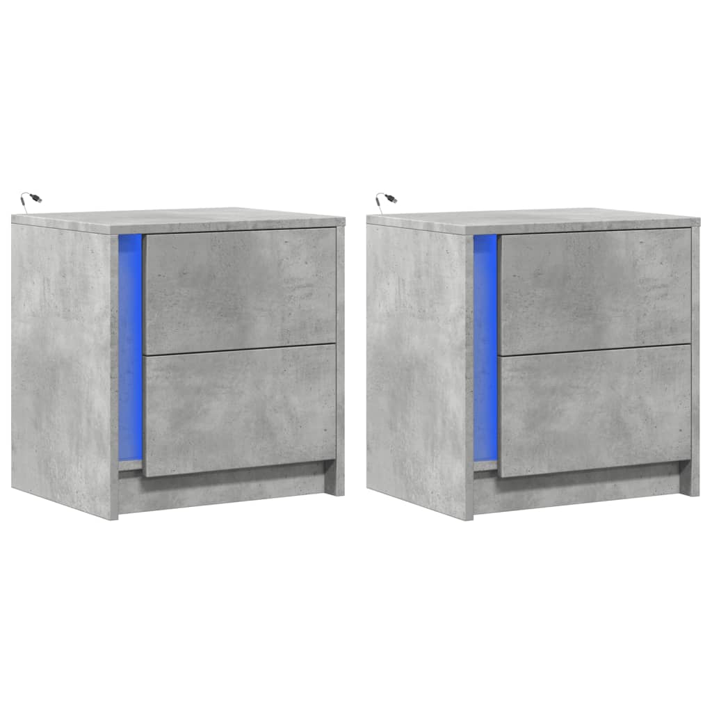 Comodini con Luci LED 2pz Grigio Cemento in Legno Multistrato 852054