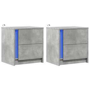 Comodini con Luci LED 2pz Grigio Cemento in Legno Multistrato 852054