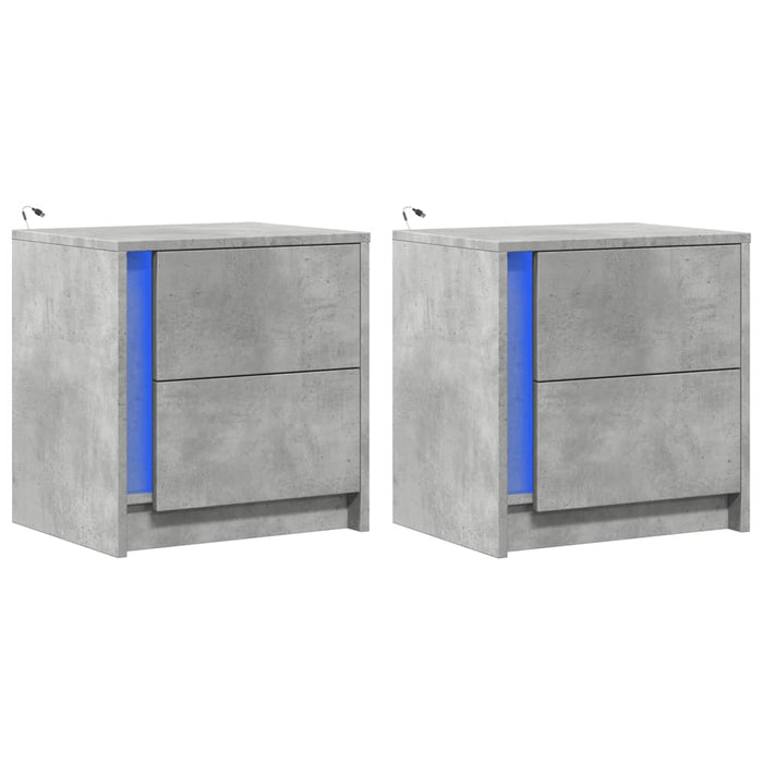 Comodini con Luci LED 2pz Grigio Cemento in Legno Multistrato 852054