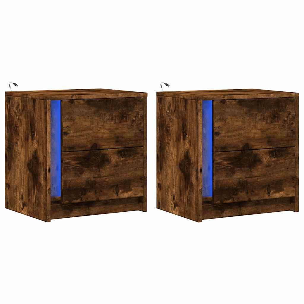 Comodini con Luci LED 2pz-Set di 2 Tavolino da notte Rovere Fumo in Legno Multistrato 975883