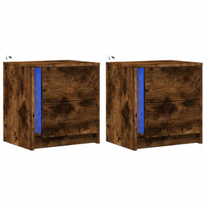 Comodini con Luci LED 2pz-Set di 2 Tavolino da notte Rovere Fumo in Legno Multistrato 975883