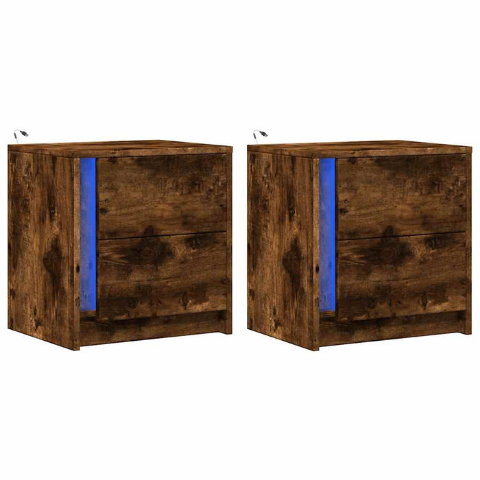 Comodini con Luci LED 2pz-Set di 2 Tavolino da notte Rovere Fumo in Legno Multistrato 975883