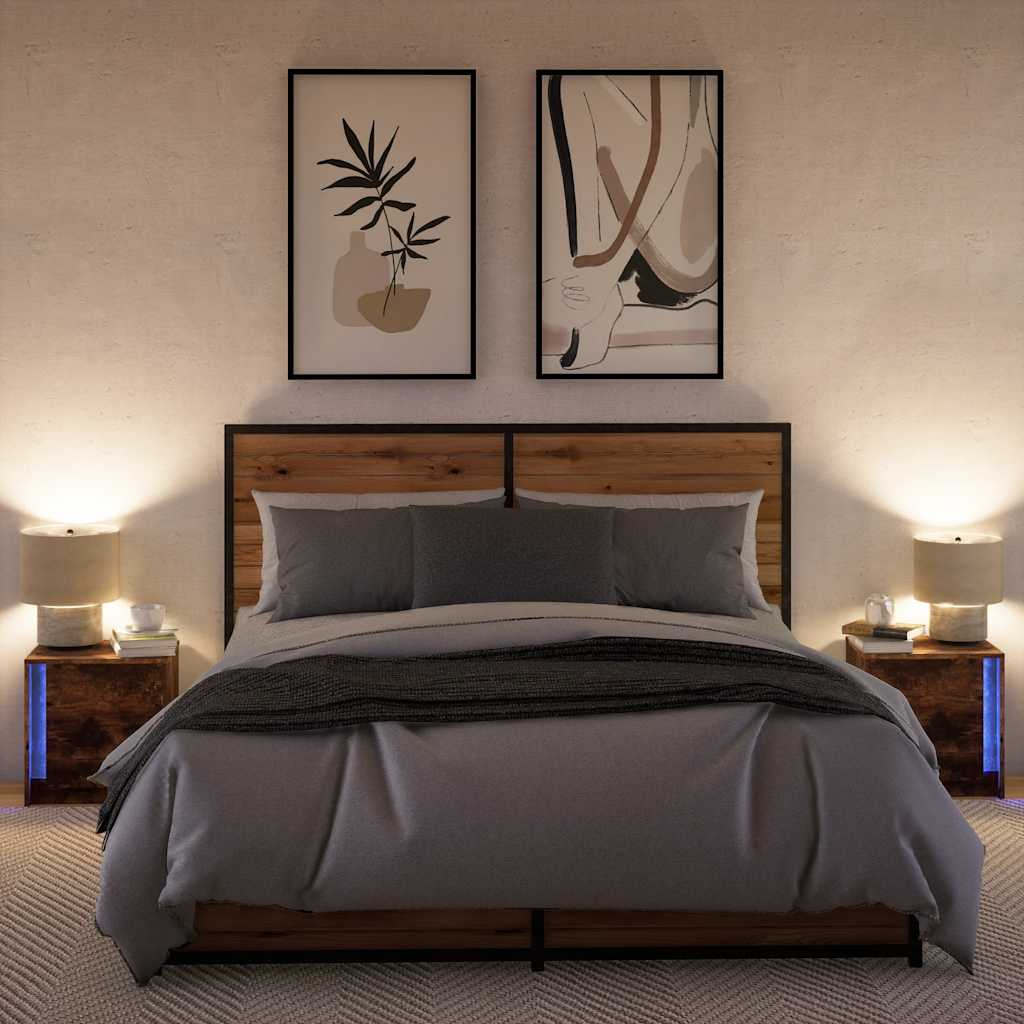 Comodini con Luci LED 2pz-Set di 2 Tavolino da notte Rovere Fumo in Legno Multistrato 975883