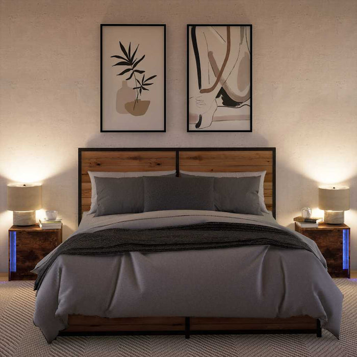 Comodini con Luci LED 2pz-Set di 2 Tavolino da notte Rovere Fumo in Legno Multistrato 975883