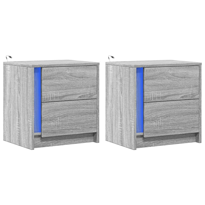 vidaXL Comodini con Luci LED 2pz Grigio Sonoma in Legno Multistrato