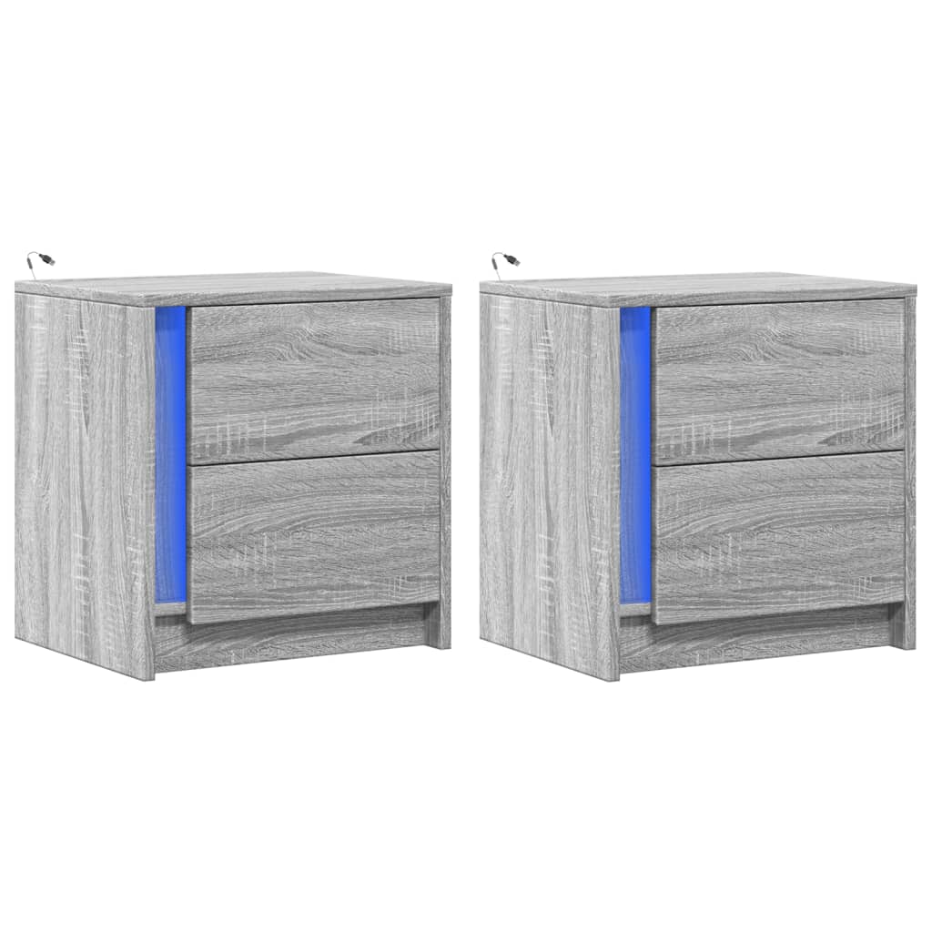 Comodini con Luci LED 2pz-Set di 2 Tavolino da notte Grigio Sonoma in Legno Multistrato 604735