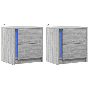 Comodini con Luci LED 2pz-Set di 2 Tavolino da notte Grigio Sonoma in Legno Multistrato 604735