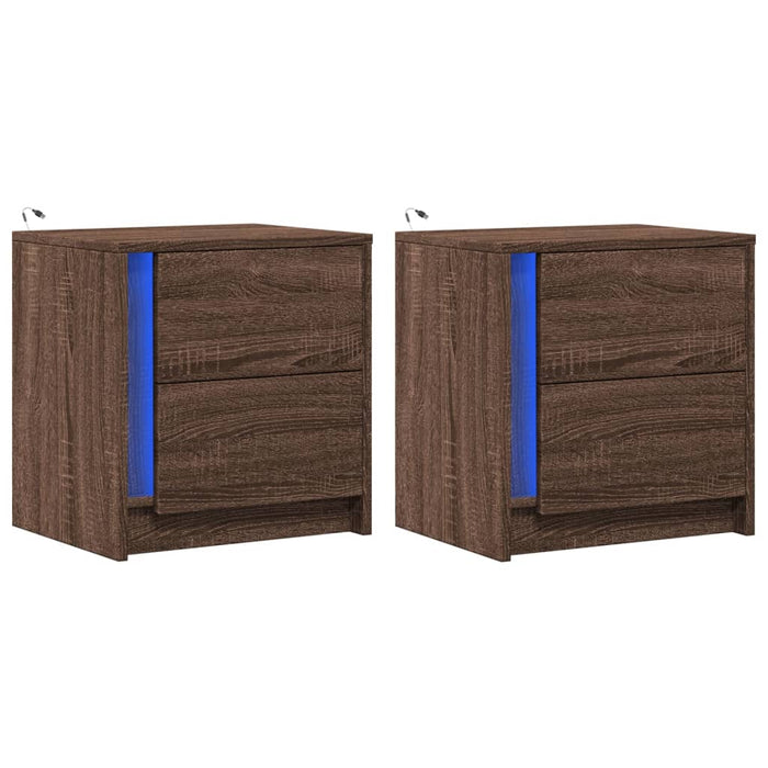 Comodini con Luci LED 2pz-Set di 2 Tavolino da notte Rovere Marrone in Legno Multistrato 290993