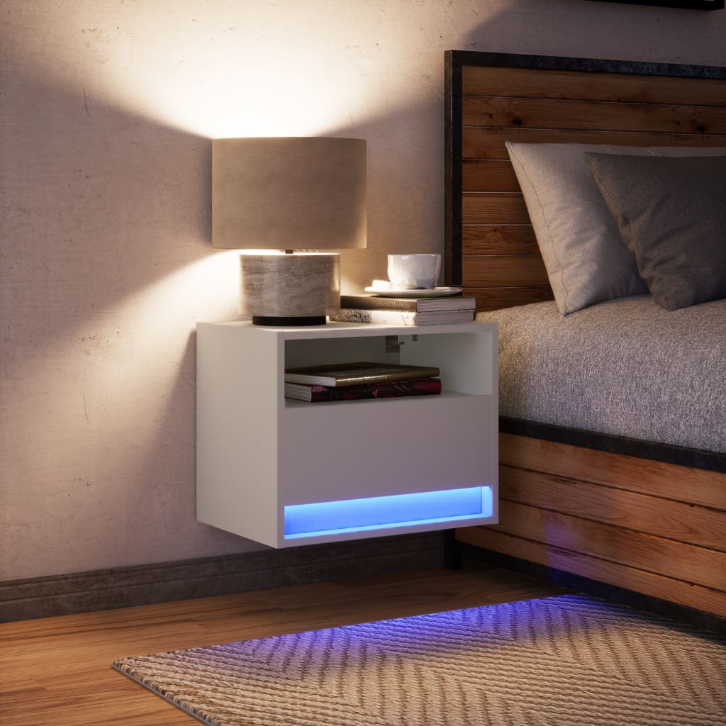 Comodino a Parete con Luci LED Bianco