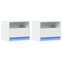 Comodini a Parete con Luci LED 2 pz-Set di 2 Tavolino da notte Bianchi 231753