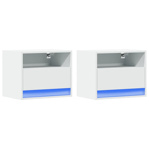 Comodini a Parete con Luci LED 2 pz-Set di 2 Tavolino da notte Bianchi 231753