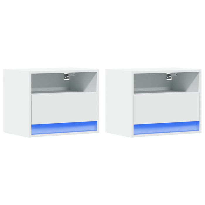 Comodini a Parete con Luci LED 2 pz-Set di 2 Tavolino da notte Bianchi 231753