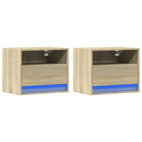 Comodini a Parete con luci LED 2 pz Rovere Sonoma 852066
