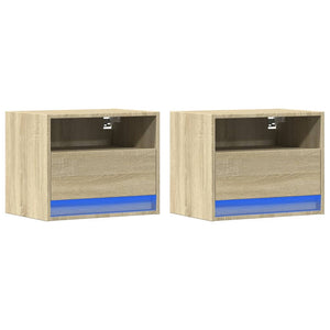 Comodini a Parete con luci LED 2 pz Rovere Sonoma 852066