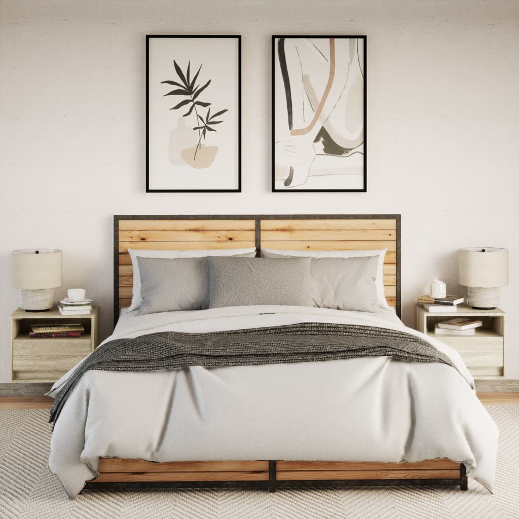 Comodini a Parete con luci LED 2 pz Rovere Sonoma 852066