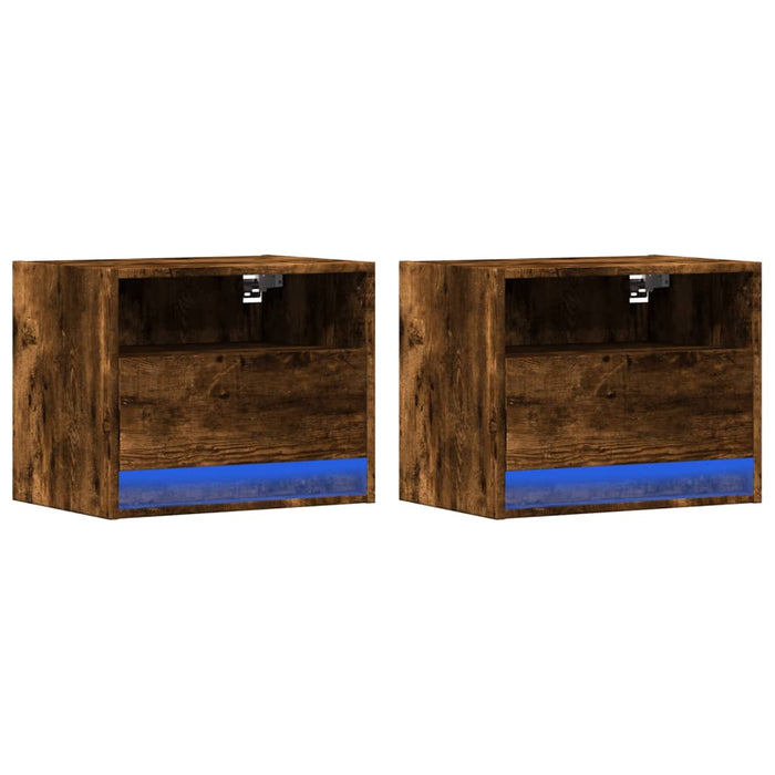 Comodini a Parete con luci LED 2 pz Rovere Fumo 852070