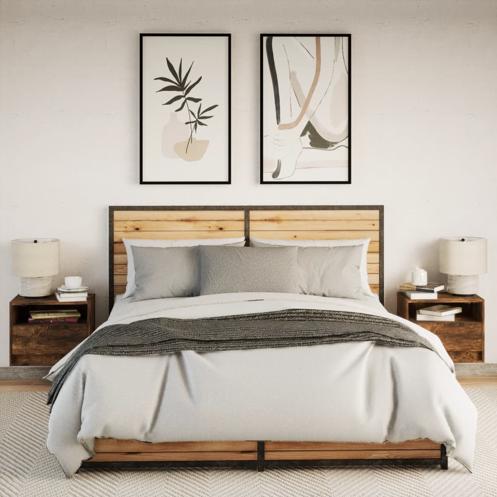 Comodini a Parete con luci LED 2 pz Rovere Fumo 852070