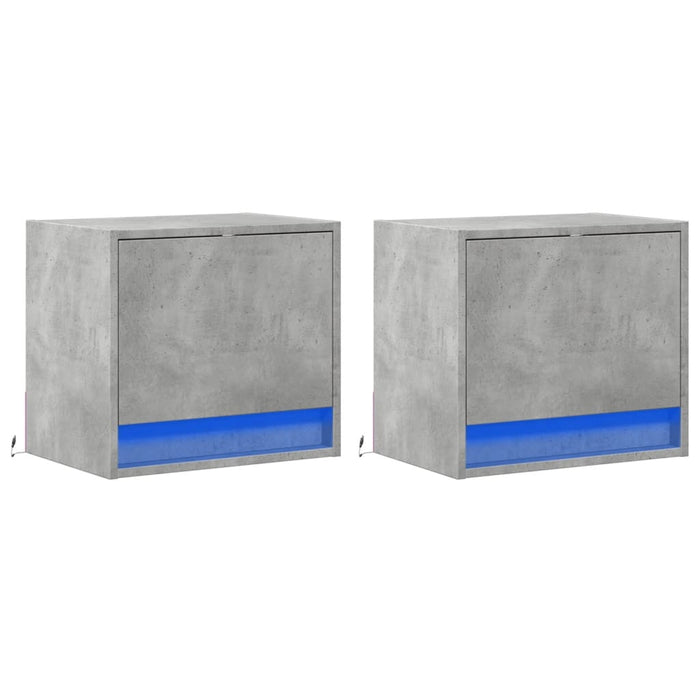 Comodini a Parete con Luci LED 2 pz-Set di 2 Tavolino da notte Grigio Cemento 410473