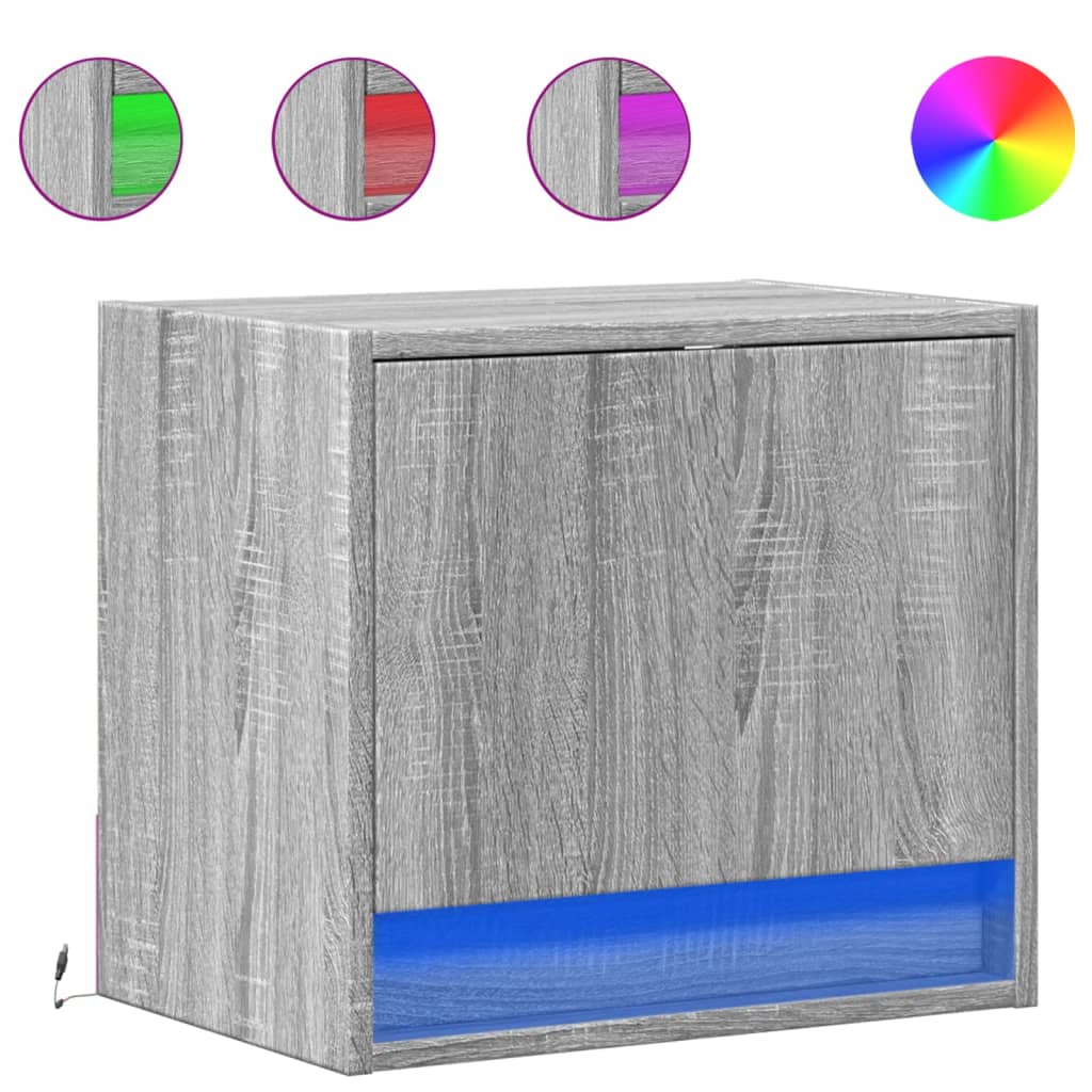 vidaXL Comodini a Parete con luci LED 2 pz Grigio Sonoma