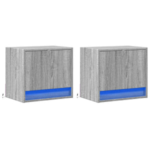 Comodini a Parete con luci LED 2 pz-Set di 2 Tavolino da notte Grigio Sonoma 836852