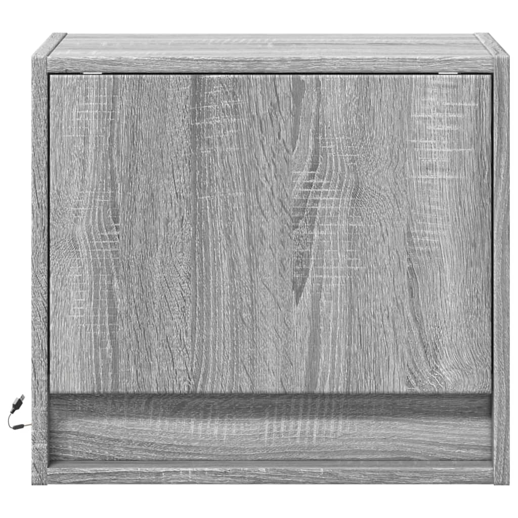 Comodini a Parete con luci LED 2 pz-Set di 2 Tavolino da notte Grigio Sonoma 836852