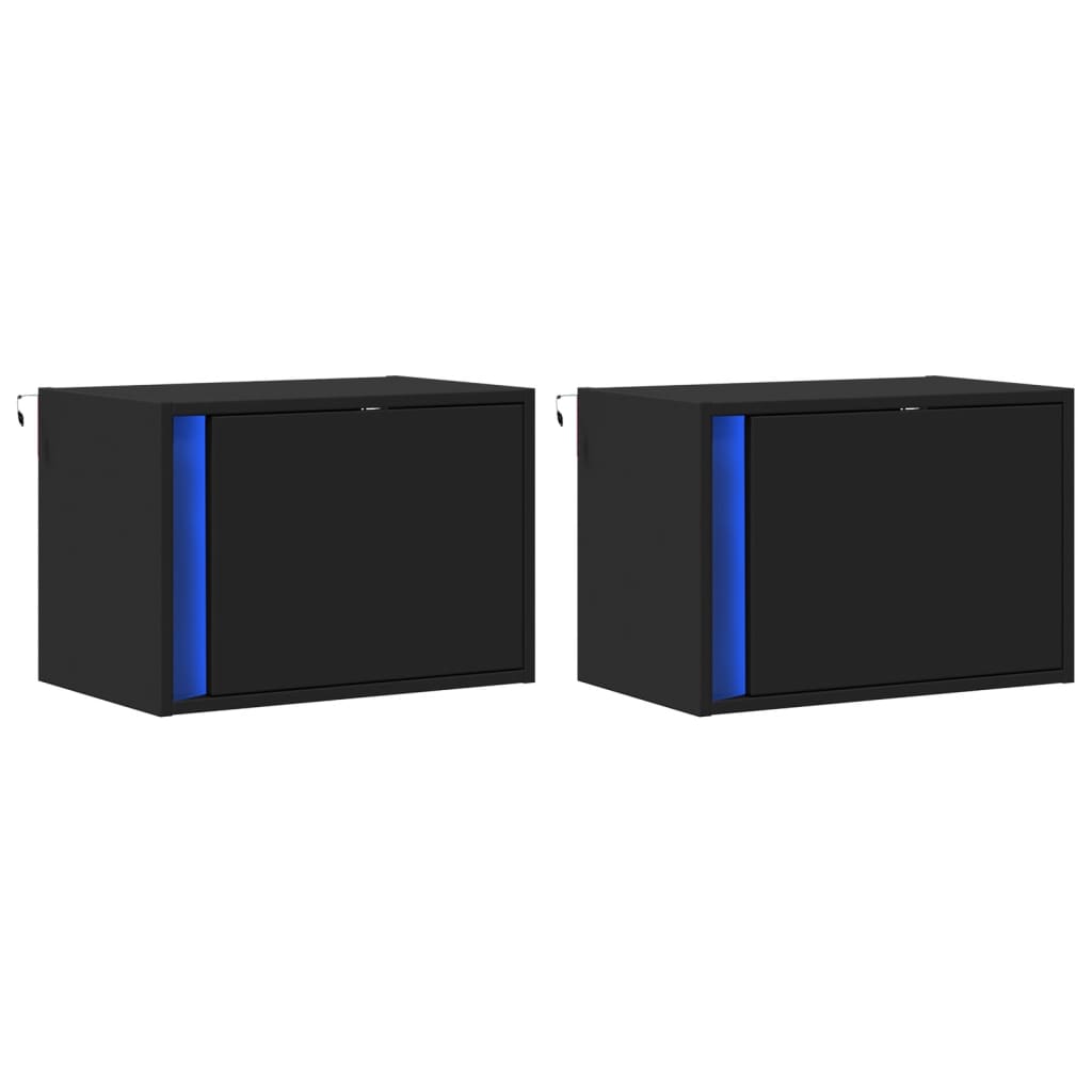 vidaXL Comodini a Parete con Luci LED 2 pz Neri