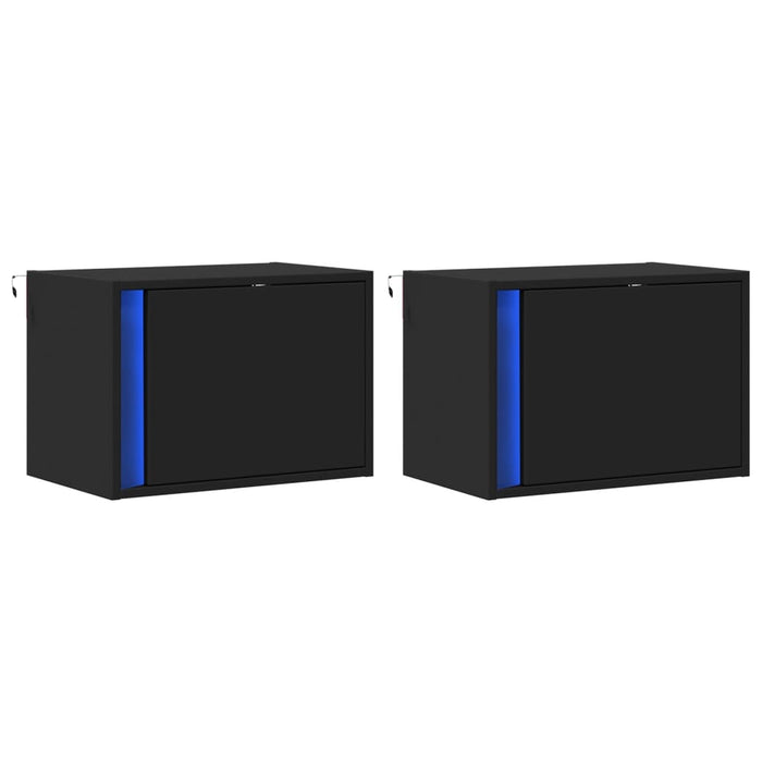 vidaXL Comodini a Parete con Luci LED 2 pz Neri
