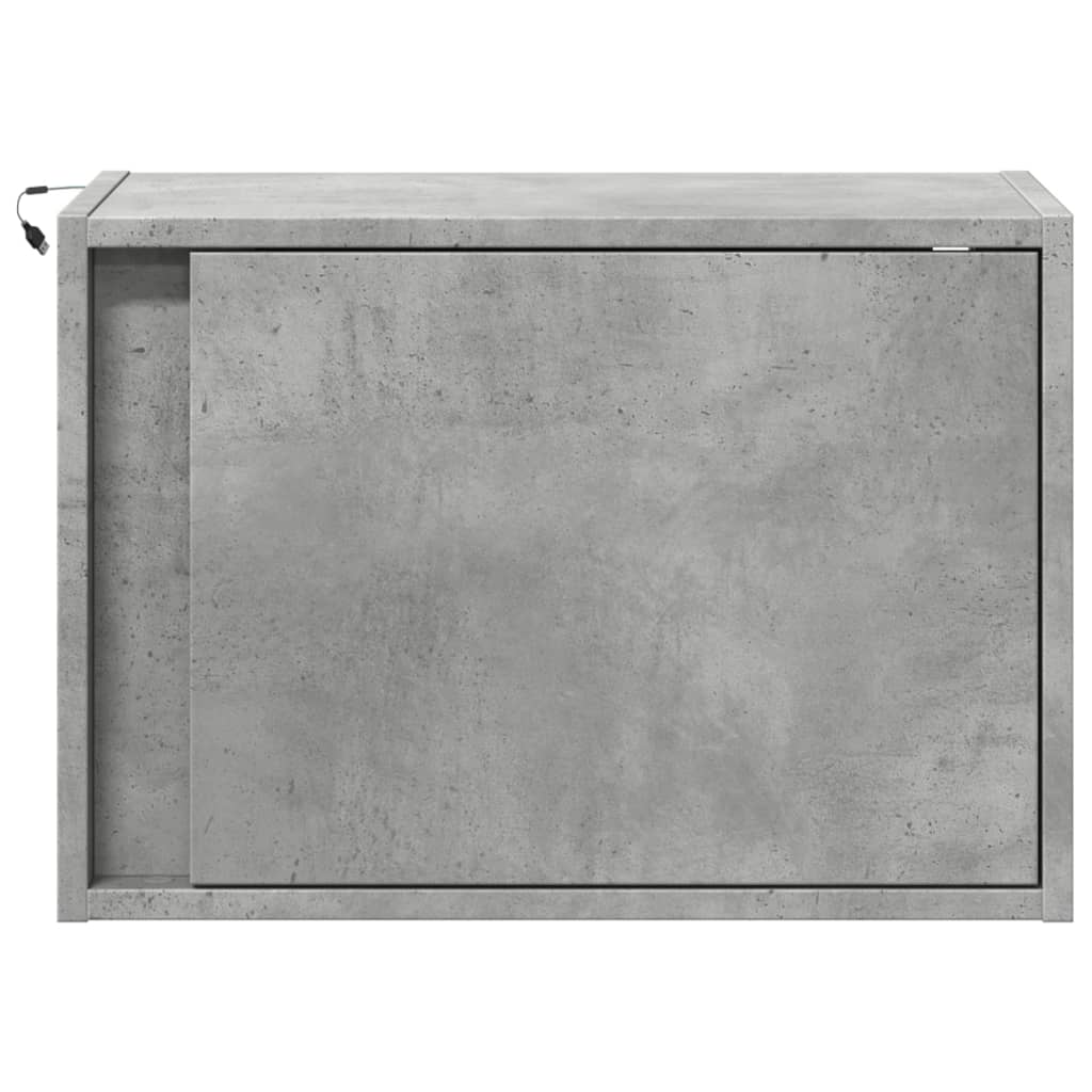 Comodino a Parete con Luci LED-Tavolino da notte sospeso Grigio Cemento 189367