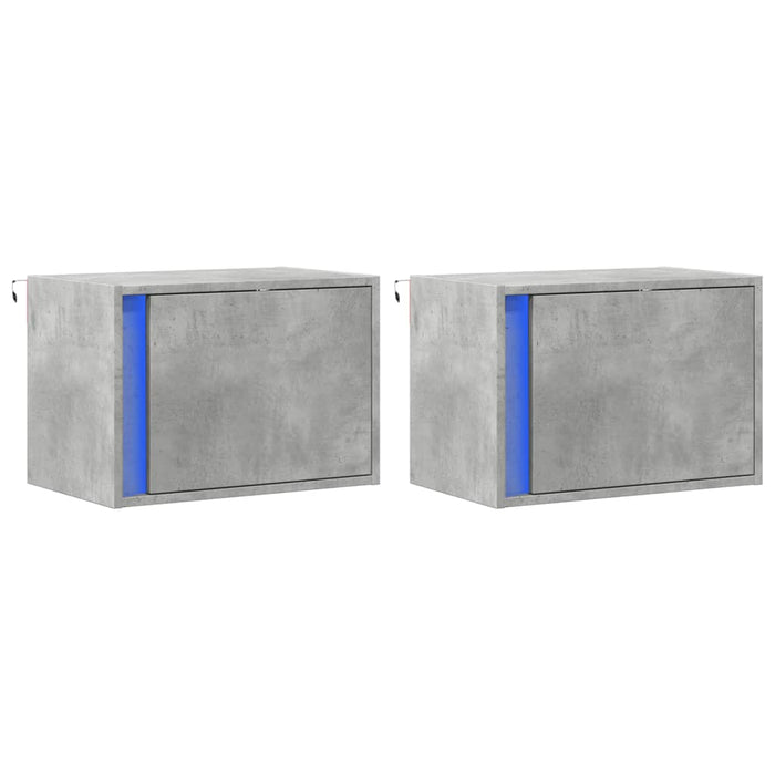 Comodini a Parete con Luci LED 2 pz-Set di 2 Tavolino da notte Grigio Cemento 461339