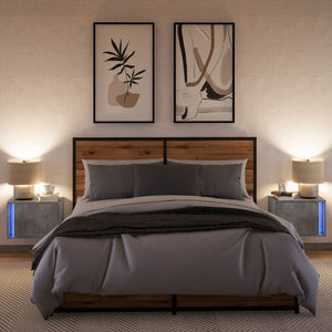 Comodini a Parete con Luci LED 2 pz-Set di 2 Tavolino da notte Grigio Cemento 461339