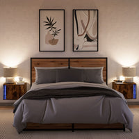 Comodini a Parete con luci LED 2 pz-Set di 2 Tavolino da notte Rovere Fumo 341055