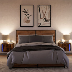 Comodini a Parete con luci LED 2 pz-Set di 2 Tavolino da notte Rovere Fumo 341055