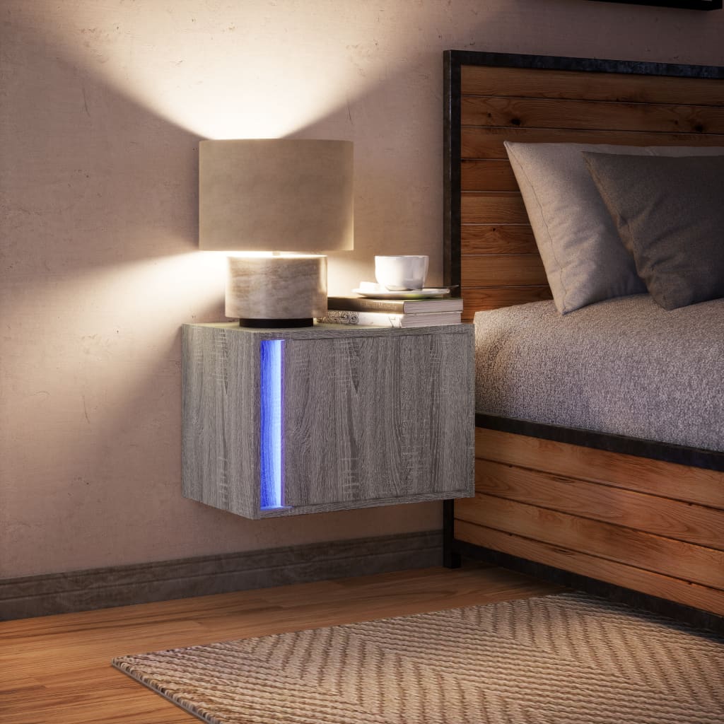 vidaXL Comodino a Parete con luci LED Grigio Sonoma