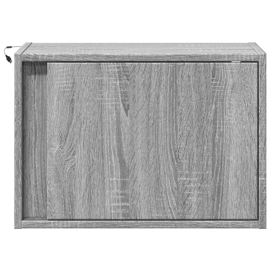 Comodino a Parete con Luci LED-Tavolino da notte sospeso Grigio Sonoma 582434