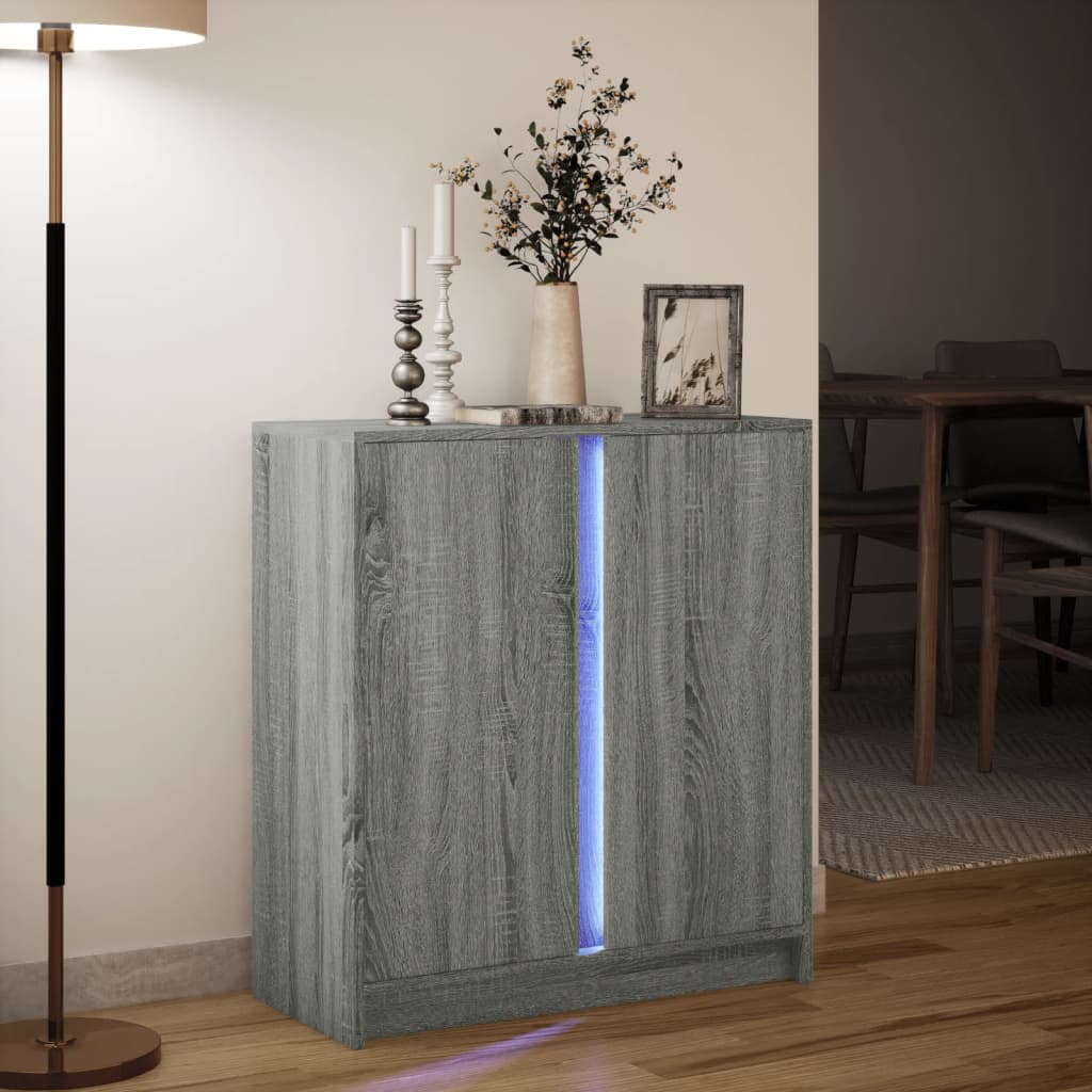 vidaXL Credenza con LED Grigio Sonoma 77x34x85 cm in Legno Multistrato