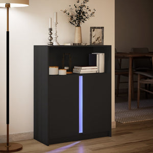 Credenza con LED Nera 77x34x100 cm in Legno Multistrato 852146