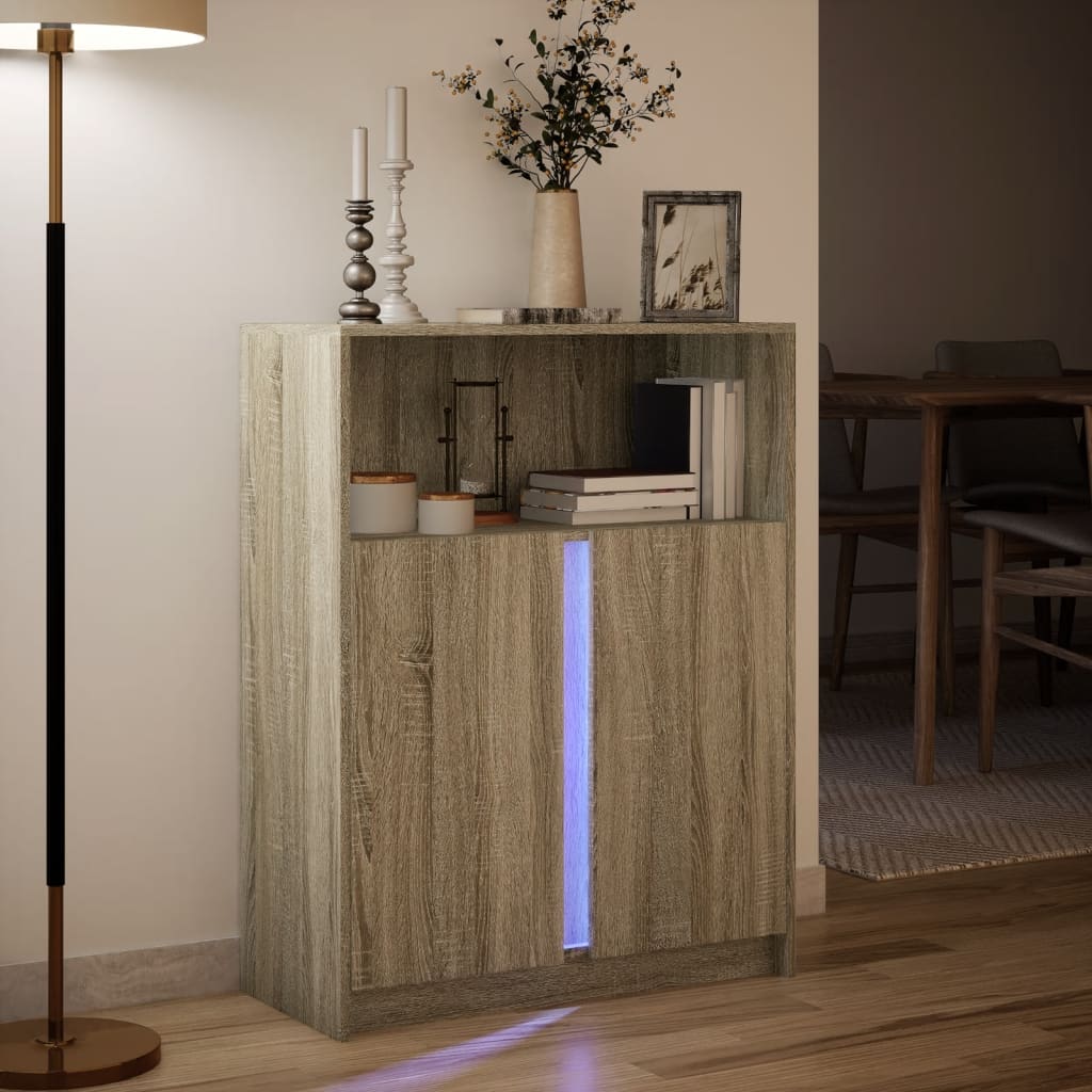 Credenza con LED Rovere Sonoma 77x34x100cm in Legno Multistrato