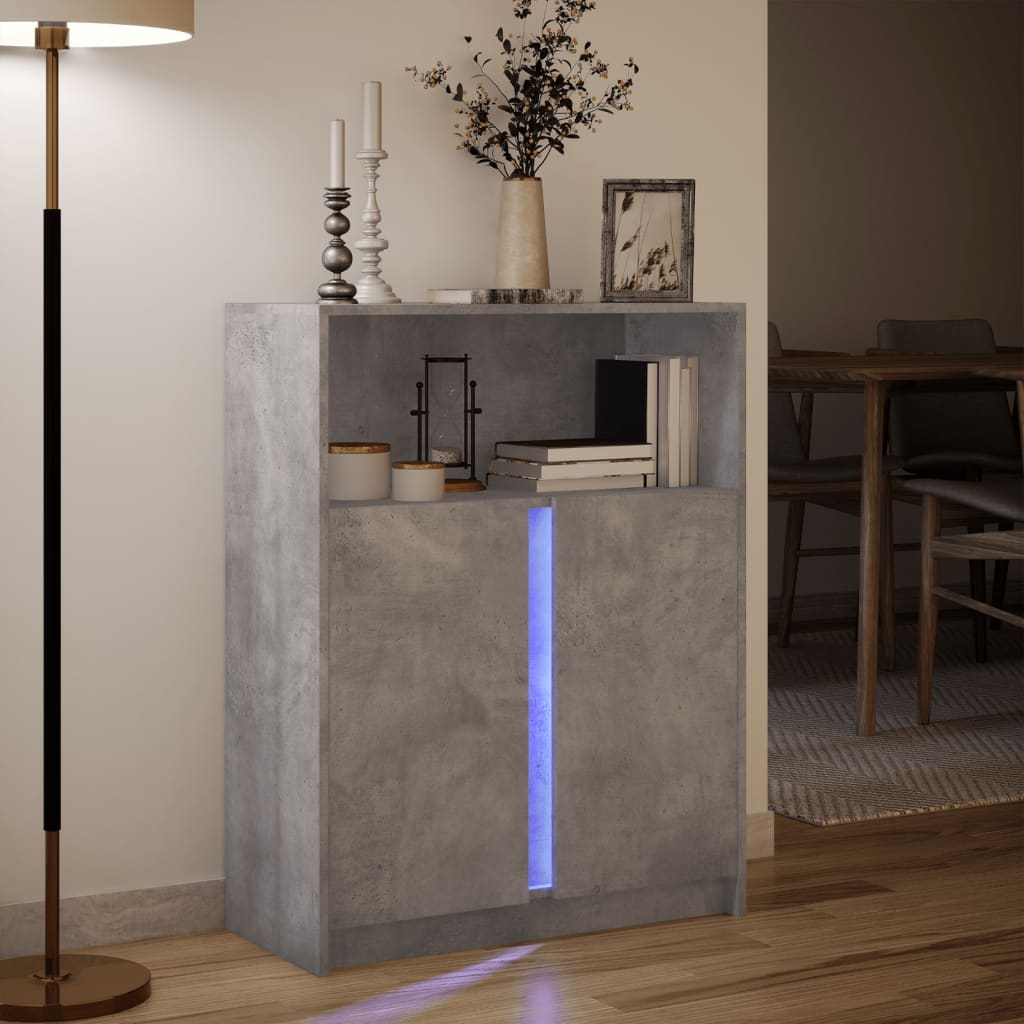 Credenza con LED Grigio Cemento 77x34x100 cm Legno Multistrato 852148