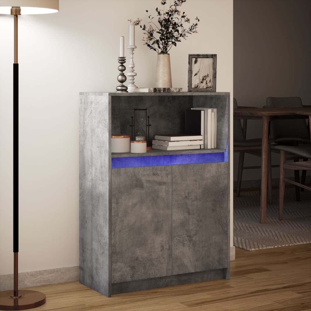 vidaXL Credenza con LED Grigio Cemento 72x34x100 cm Legno Multistrato