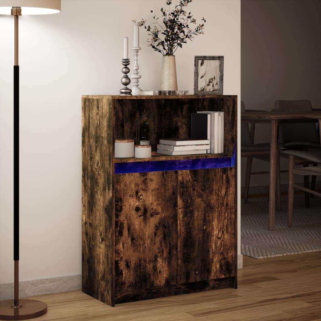 vidaXL Credenza con LED Rovere Fumo 72x34x100 cm in Legno Multistrato