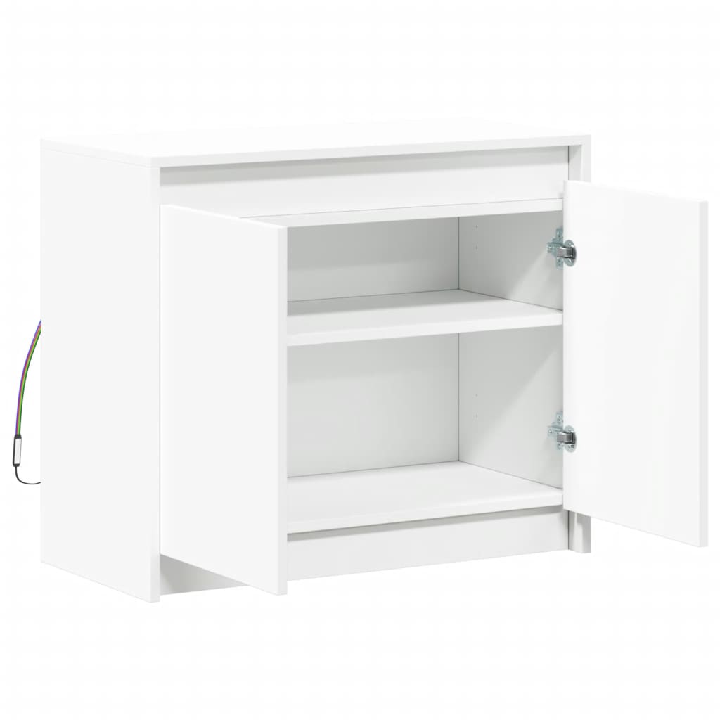Credenza Credenza Cassettiera Armadietto Portaoggetti Organizer Cucina Soggiorno Soggiorno con LED 72 x 34 x 61 cm Legno composito bianco 02_0029774