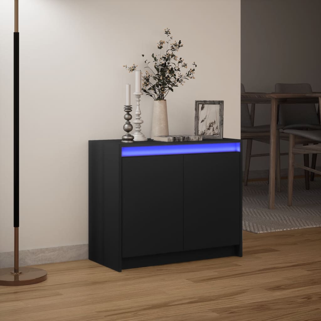 Credenza con LED Nera 72x34x61 cm in Legno Multistrato 852174