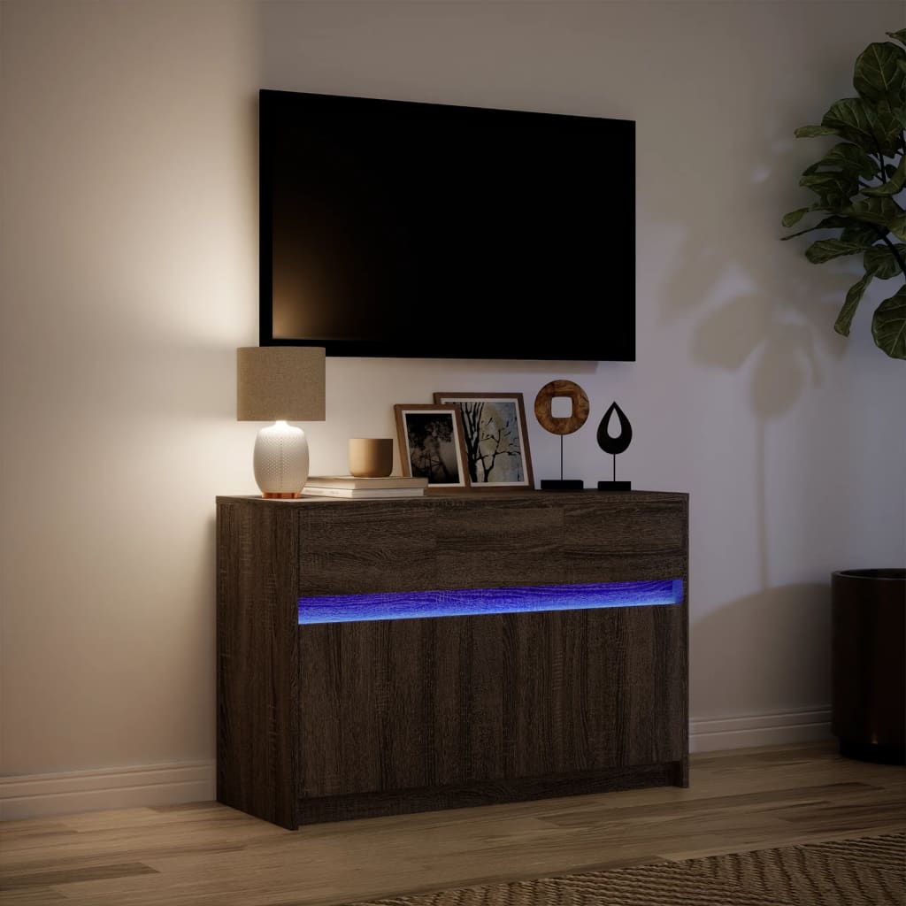 Mobile Porta TV con LED Rovere Marrone 91x34x61 cm Truciolato 852186
