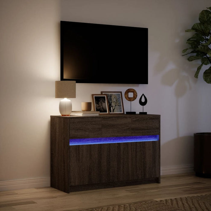 Mobile Porta TV con LED Rovere Marrone 91x34x61 cm Truciolato 852186