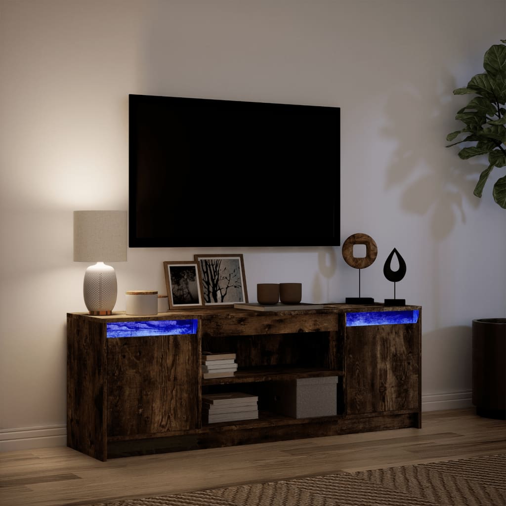 Mobile Porta TV con LED-Mobile per TV-Credenza TV Rovere Fumo 139,5x34x50cm in Truciolato