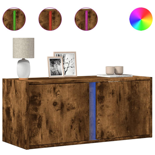Mobile TV a Parete con Luci LED-Mobile TV a Muro Rovere Fumo 80x31x35 cm 406759