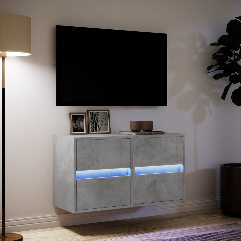 Mobili TV a Parete con Luci LED 2pz Grigio Cemento 41x31x45 cm 852278
