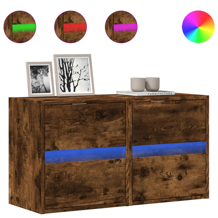 Mobili TV a Parete con Luci LED 2pz Rovere Fumo 41x31x45 cm 852280