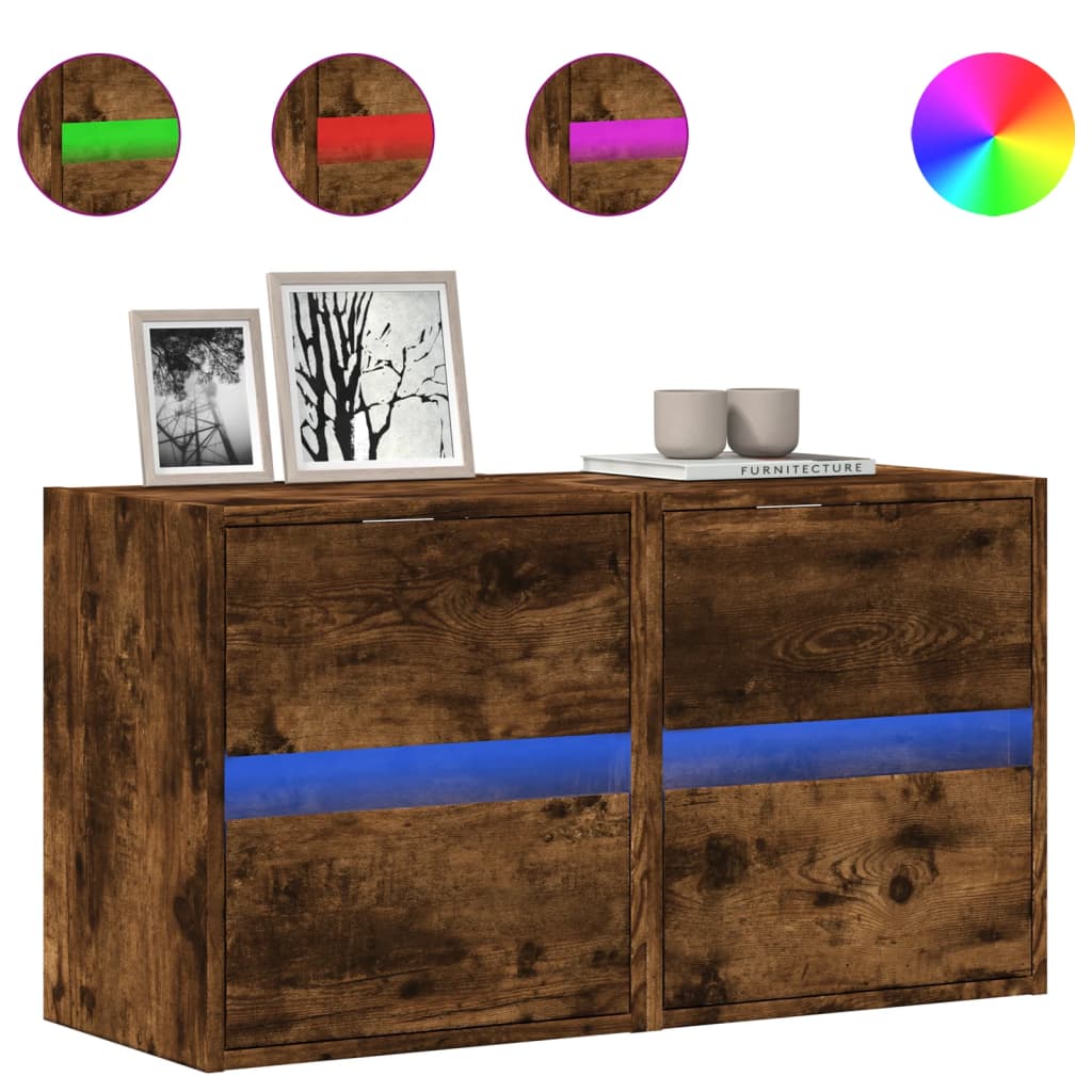 Mobili TV a Parete con Luci LED 2pz Rovere Fumo 41x31x45 cm