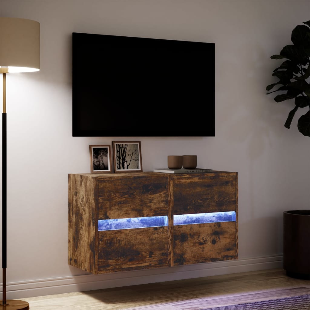 Mobili TV a Parete con Luci LED 2pz Rovere Fumo 41x31x45 cm 852280